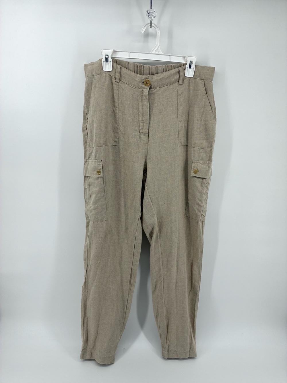 Women's 100% Linen Beige Cargo Pants with Utility Pockets